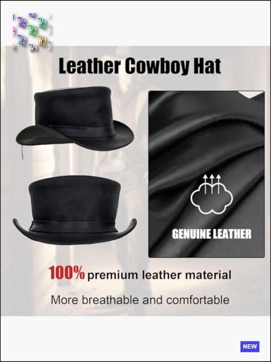 Genuine Leather Top Hat Steampunk Goth Cowboy Style Unisex Adult One Size main image 7